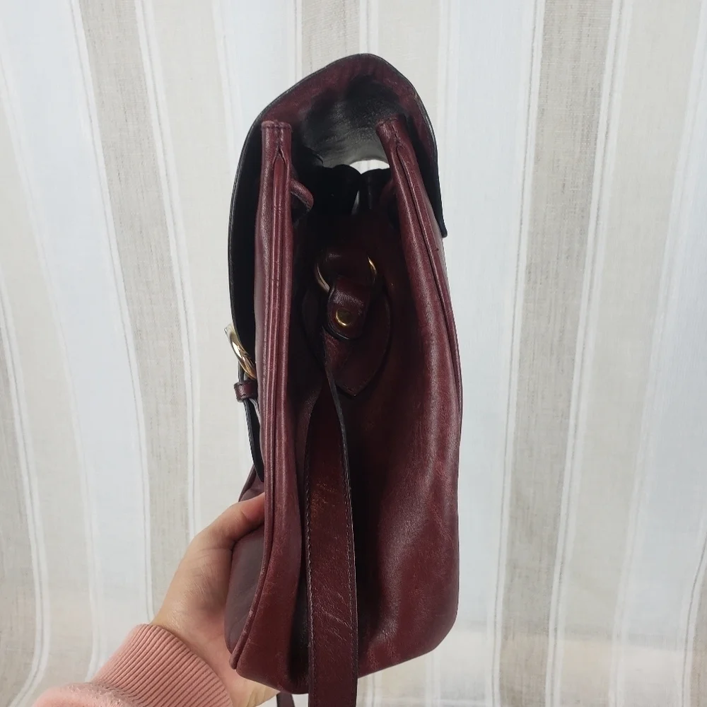 Leather Guild Drawstring Crossbody‎ Bag Purse Maroon